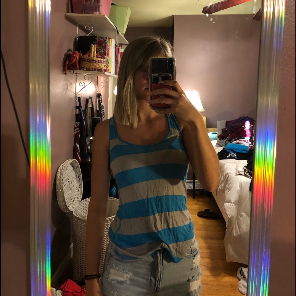 Grey and blue striped tank top